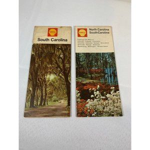 Vintage 1966 Shell North Carolina South Carolina Road Map Ephemera Advertisement